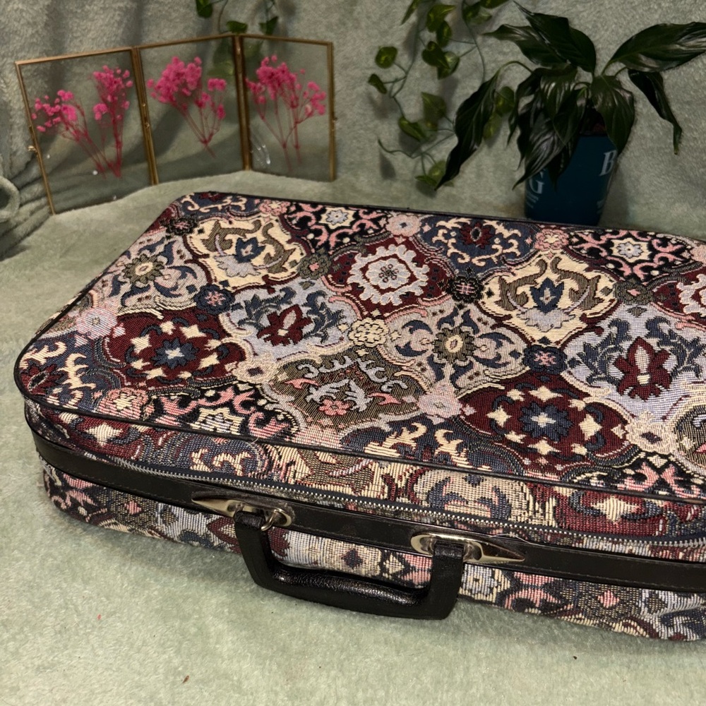 Vintage Tapestry Suitcase with Floral Pattern